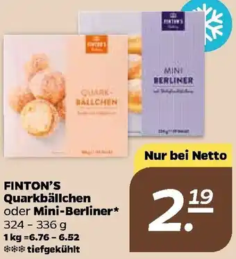 NETTO Finton's Quarkbällchen oder Mini Berliner 324-336g Angebot