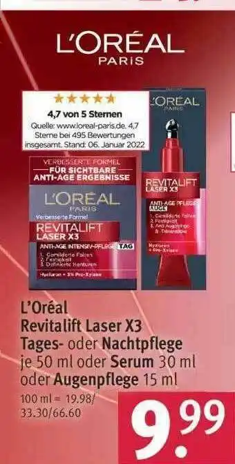 Rossmann L'oréal Revitalift Laser X3 Tages- Oder Nachtpflege Oder Serum Oder Augenpflege Angebot