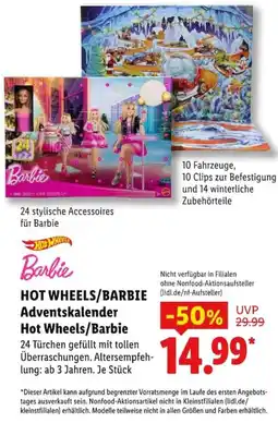 Lidl HOT WHEELS/BARBIE Adventskalender Hot Wheels/Barbie Angebot