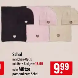 Famila Nord Ost Schal in Mohair-Optik mit Herz-Badge oder Mütze passend zum Schal Angebot