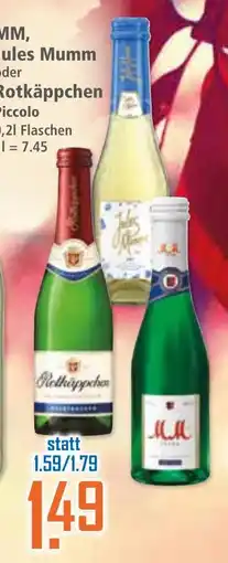 Klaas und Kock Julius Mumm oder Rotkäppchen Piccolo Angebot