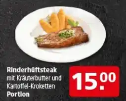 Multi Markt Rinderhüftsteak mit Kräuterbutter und Kartoffel-Kroketten Portion Angebot