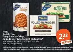 tegut Wasa Knäckebrot, Tasty Snacks Crisps, Rounds oder Knäckebrot glutenfrei Angebot