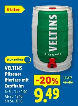 Lidl VELTINS Pilsener Bierfass mit Zapfhahn Angebot