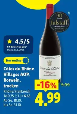 Lidl Côtes du Rhône Villages AOP, Rotwein, trocken Angebot