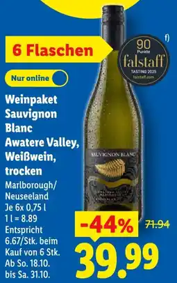 Lidl Weinpaket Sauvignon Blanc Awatere Valley, Weißwein, trocken Angebot