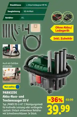 Lidl PARKSIDE Akku-Nass- und Trockensauger 20 V Angebot