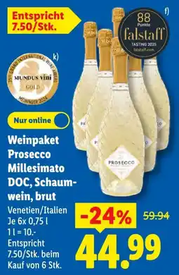 Lidl Weinpaket Prosecco Millesimato DOC, Schaumwein, brut Angebot