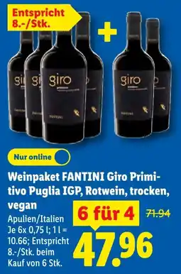 Lidl Weinpaket FANTINI Giro Primitivo Puglia IGP, Rotwein, trocken, vegan Angebot
