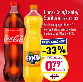 Aldi Nord Coca Cola, Fanta, Sprite oder Mezzo Mix 1,25L Angebot