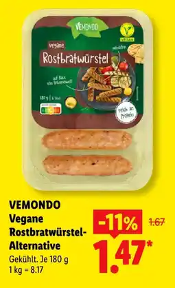 Lidl VEMONDO Vegane Rostbratwürstel-Alternative Angebot