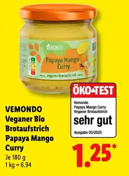 Lidl VEMONDO Veganer Bio Brotaufstrich Papaya Mango Curry Angebot