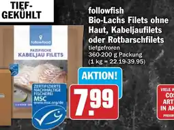 HIT followfish Bio-Lachs Filets ohne Haut, Kabeljaufilets oder Rotbarschfilets Angebot