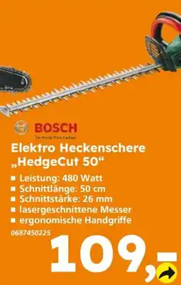 Globus Baumarkt BOSCH Elektro Heckenschere „HedgeCut 50“ Angebot