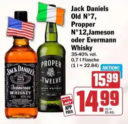HIT Jack Daniels Old N°7, Propper N°12, Jameson oder Evermann Whisky Angebot