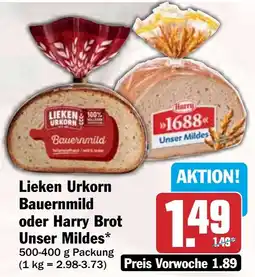HIT Lieken Urkorn Bauernmild oder Harry Brot Unser Mildes* Angebot