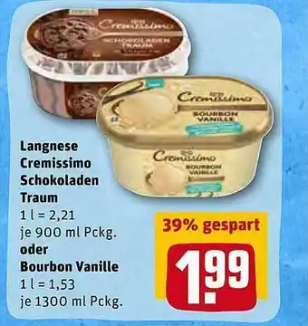 REWE Langnese Cremissimo Schokoladen Traum Oder Bourbon Vanille Angebot