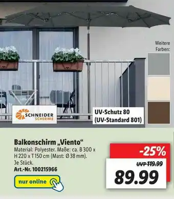 Lidl Schneider Schirme Balkonschirm „viento“ Angebot