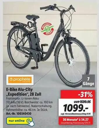 Lidl Prophete E-bike Alu-city Expedition 28 Zoll Angebot