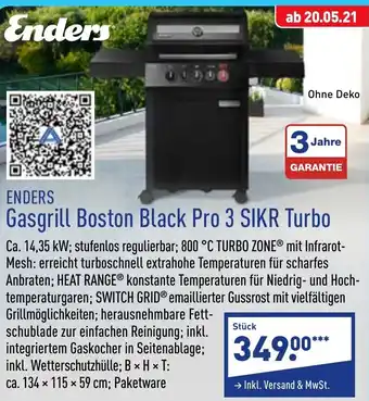 Aldi Nord Enders Gasgrill ,,Boston Black Pro 3 SIKR Turbo" Angebot