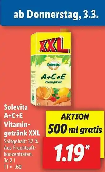 Lidl Solevita A+c+e Vitamingetränk XXL Angebot