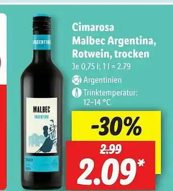 Lidl Cimarosa Malbec Argentina, Rotwein, Trocken Angebot