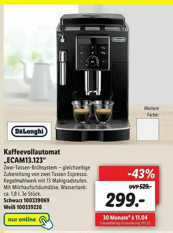 Lidl Delonghi Kaffeevollautomat Ecam13.123 Angebot