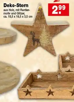 Krümet Sonderposten Deko-Stern aus Holz, mit Rentier-motiv und Glitzer Angebot