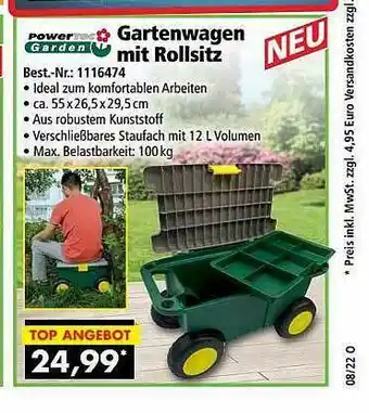 Norma24 Powertec Garden Gartenwagen Mit Rollsitz Angebot