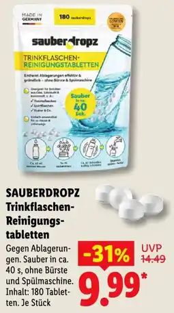Lidl SAUBERDROPZ Trinkflaschen-Reinigungs-tabletten Angebot