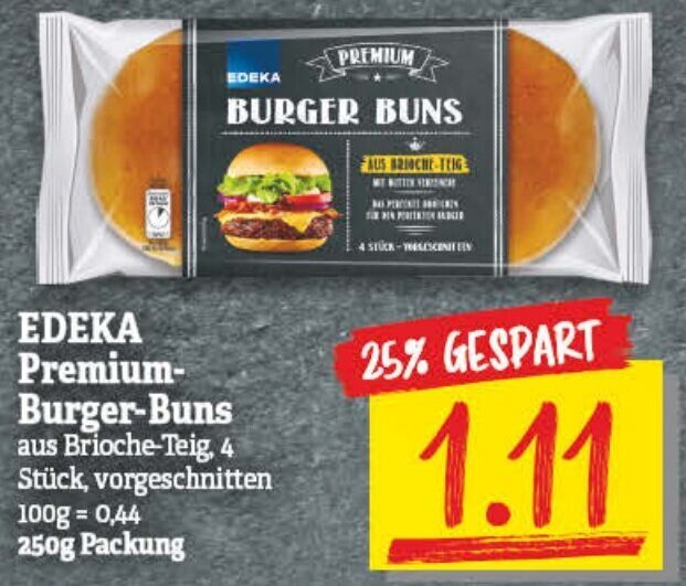 Edeka Premium Burger Buns 250g Packung Angebot bei NP Discount