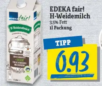 NP Discount Edeka fair! H-Weidemilch 1L Packung Angebot