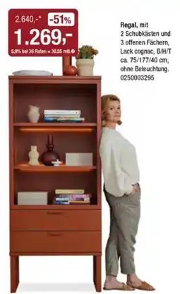Opti Wohnwelt Regal, mit 2 Schubkästen und 3 offenen Fächern, Lack cognac Angebot