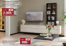 Opti Wohnwelt Wohnkombination mit 4 Schubkästen, Front und Korpus Lack wollweiß und Regalelement in Eiche graphit Angebot