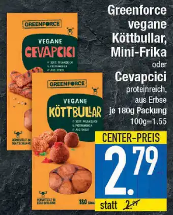 E-Center Greenforce Vegane Köttbullar, Mini Frika oder Cevapcici 180g Packung Angebot