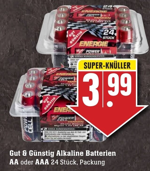 Gut & Gunstig Alkaline Batterien AA/AAA 24st Angebot bei Edeka Neukauf
