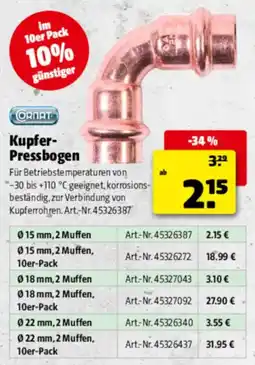 Hagebau ORNAT Kupfer-Pressbogen Angebot
