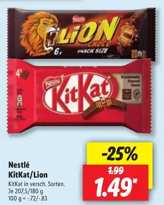 Lidl Nestlé Kitkat oder Lion 207,5/180g Angebot