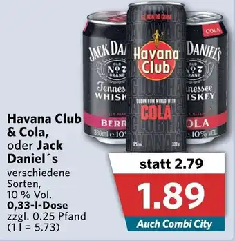 Combi Havana Club & Cola oder Jack Daniel's 0,33L Dose Angebot
