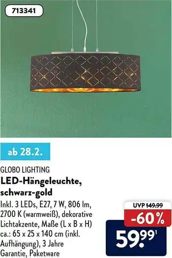 Aldi Nord Globo Lighting Led-hängeleuchte Schwarz-gold Angebot