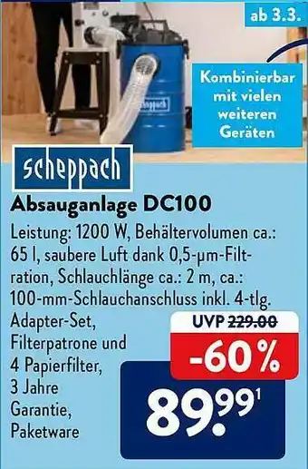 Aldi Nord Scheppach Absauganlage Dc100 Angebot