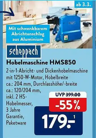 Aldi Nord Scheppach Hobelmaschine Hms850 Angebot