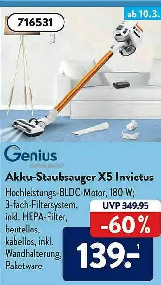 Aldi Süd Genius Akku-staubsauger X5 Invictus Angebot