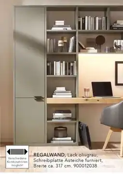 Möbel Braun REGALWAND, Lack olivgrau, Schreibplatte Asteiche furniert Angebot