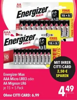 CITTI Markt Energizer Max AAA Micro LR03 oder AA Mignon LR6 Angebot