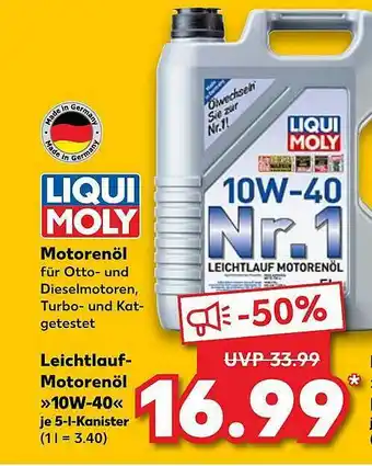 Kaufland Motorenöl Liqui Moly Leichtlauf-motorenöl „10w-40” Liqui Moly Angebot