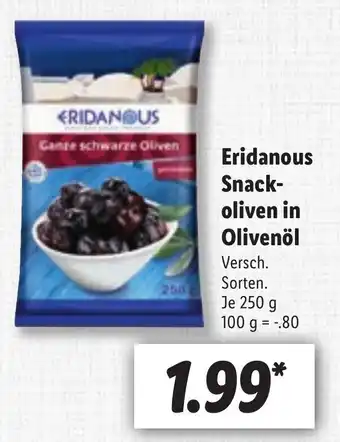 Lidl Eridanous Snackoliven in Olivenöl 250g Angebot