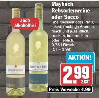 Maybach Rebsortenweine oder Secco