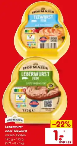 Netto Marken-Discount HOFMAIER Leberwurst oder Teewurst Angebot