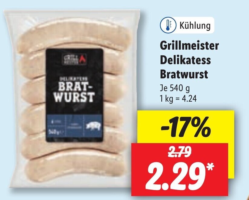 Grillmeister Delikatess Bratwurst 540g Angebot bei Lidl